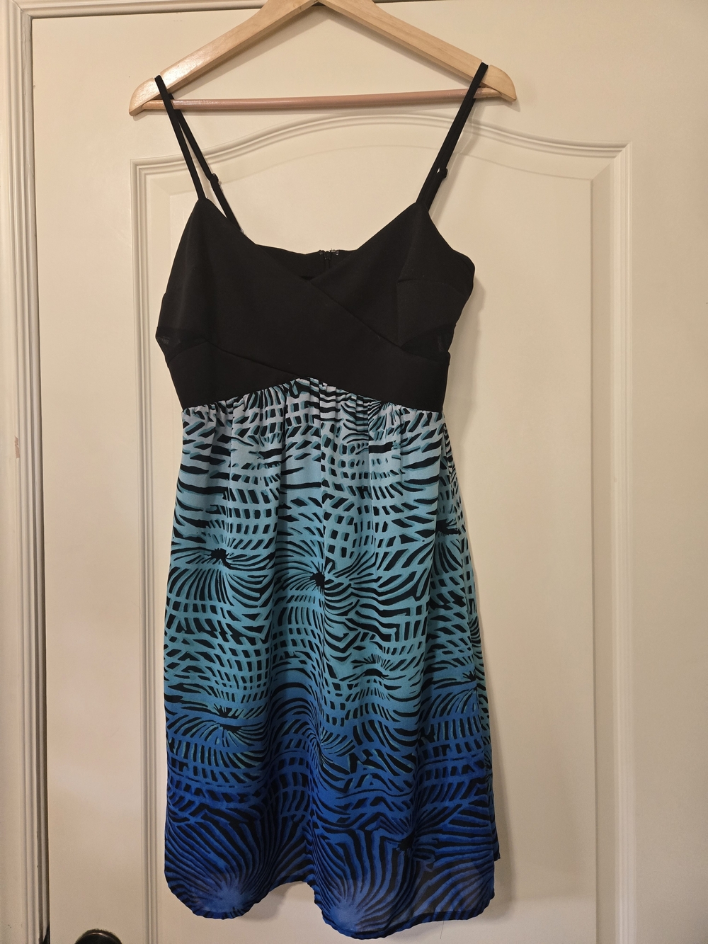 Nicole Black Bodice Blue Ombre Printed Mini Dress